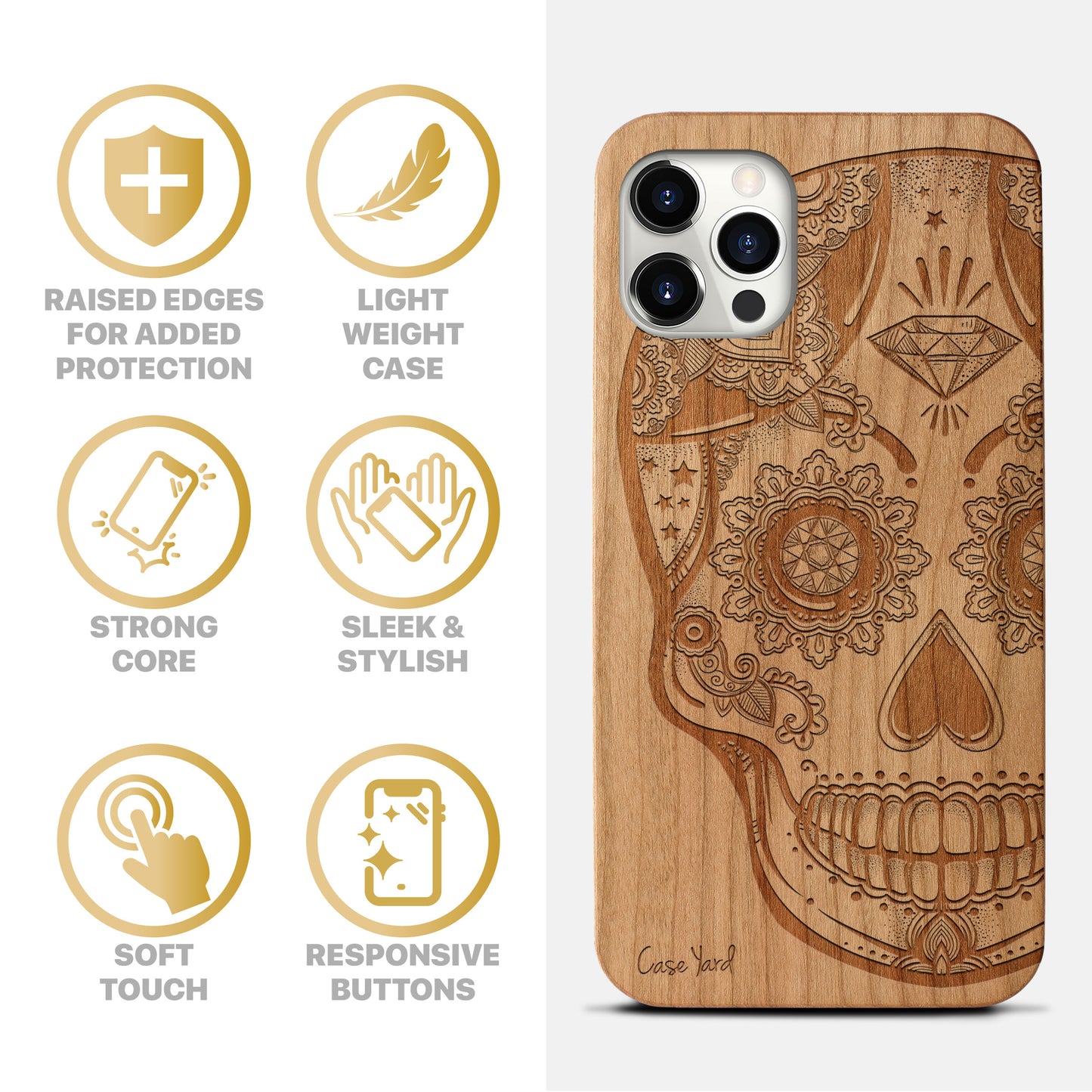 Ice Skull Wooden Laser Engraved Phone Case for iPhone