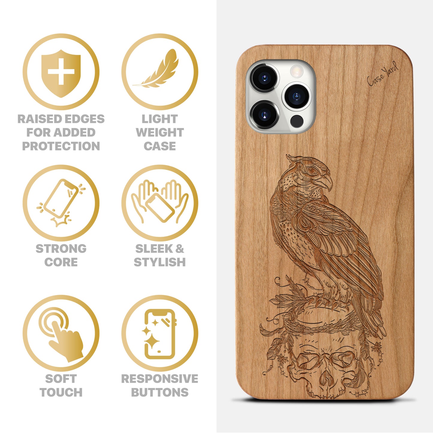 Wooden Cell Phone Case Cover, Laser Engraved case for iPhone & Samsung phone Bird of Prey Design