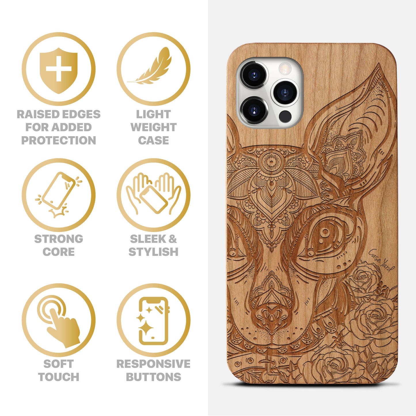 Chihuahua Wooden Laser Engraved Phone Case for iPhone & Samsung Phones