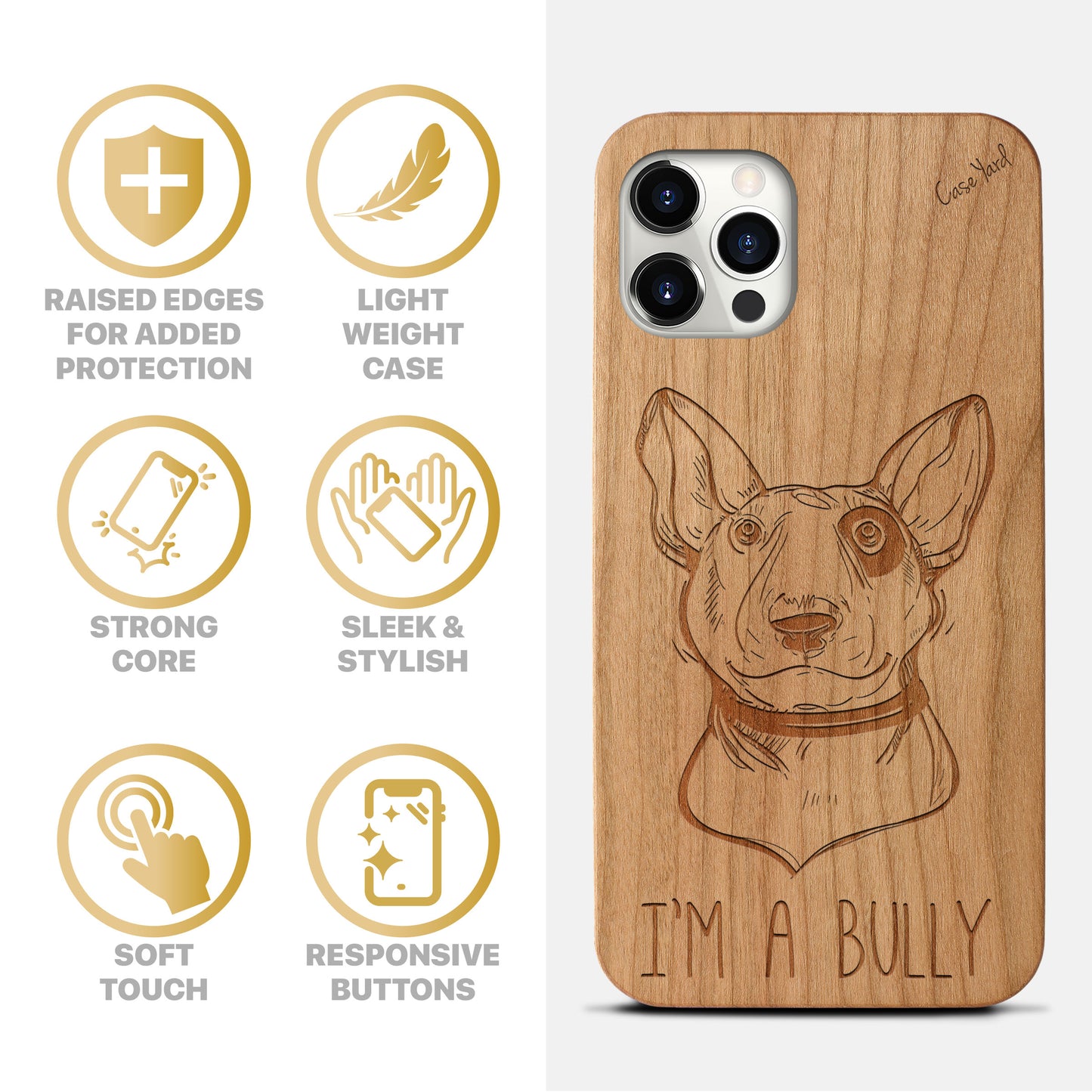 Wooden Cell Phone Case Cover, Laser Engraved case for iPhone & Samsung phone I am a Bully Design