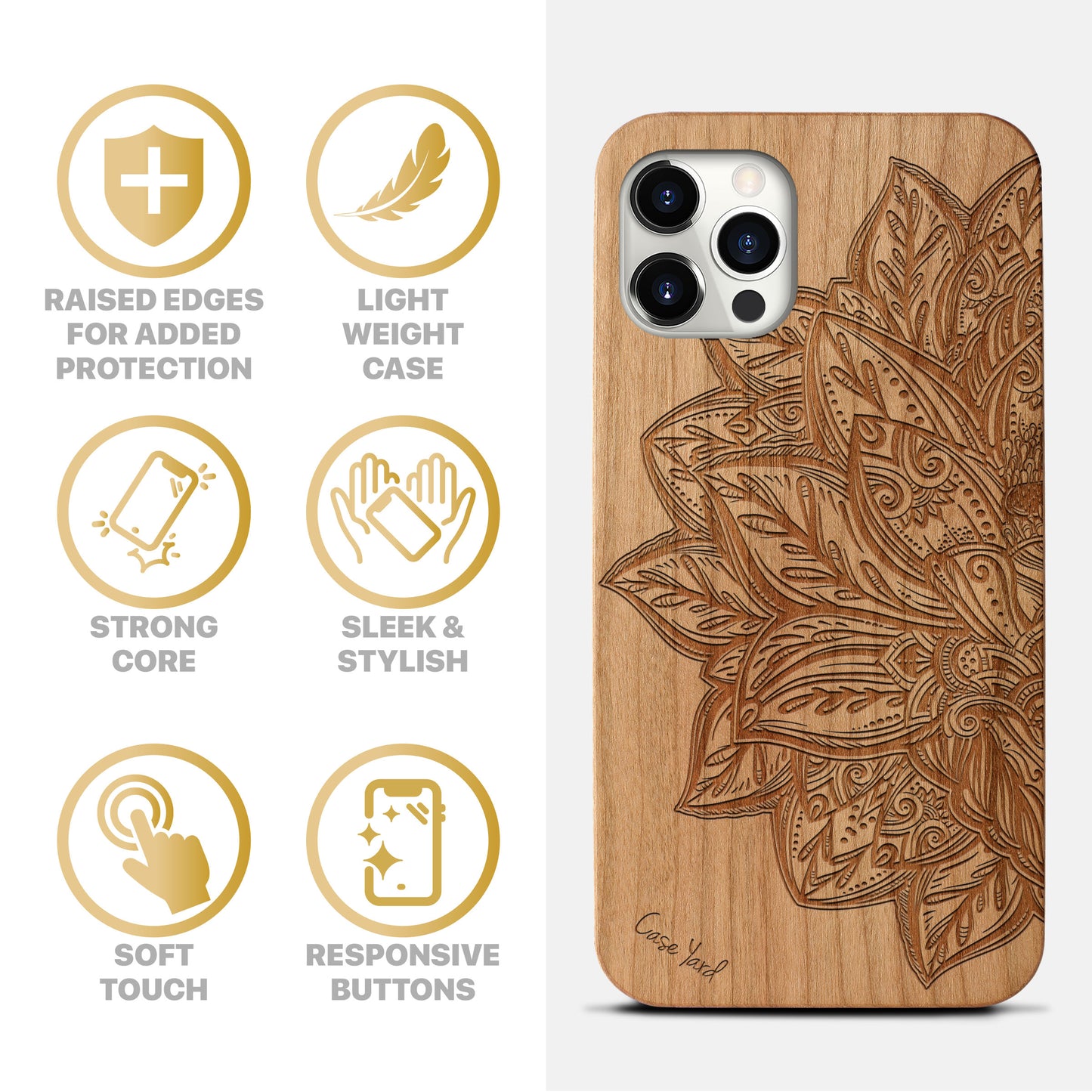 Lotus Flower Wooden Laser Engraved Phone Case for iPhone