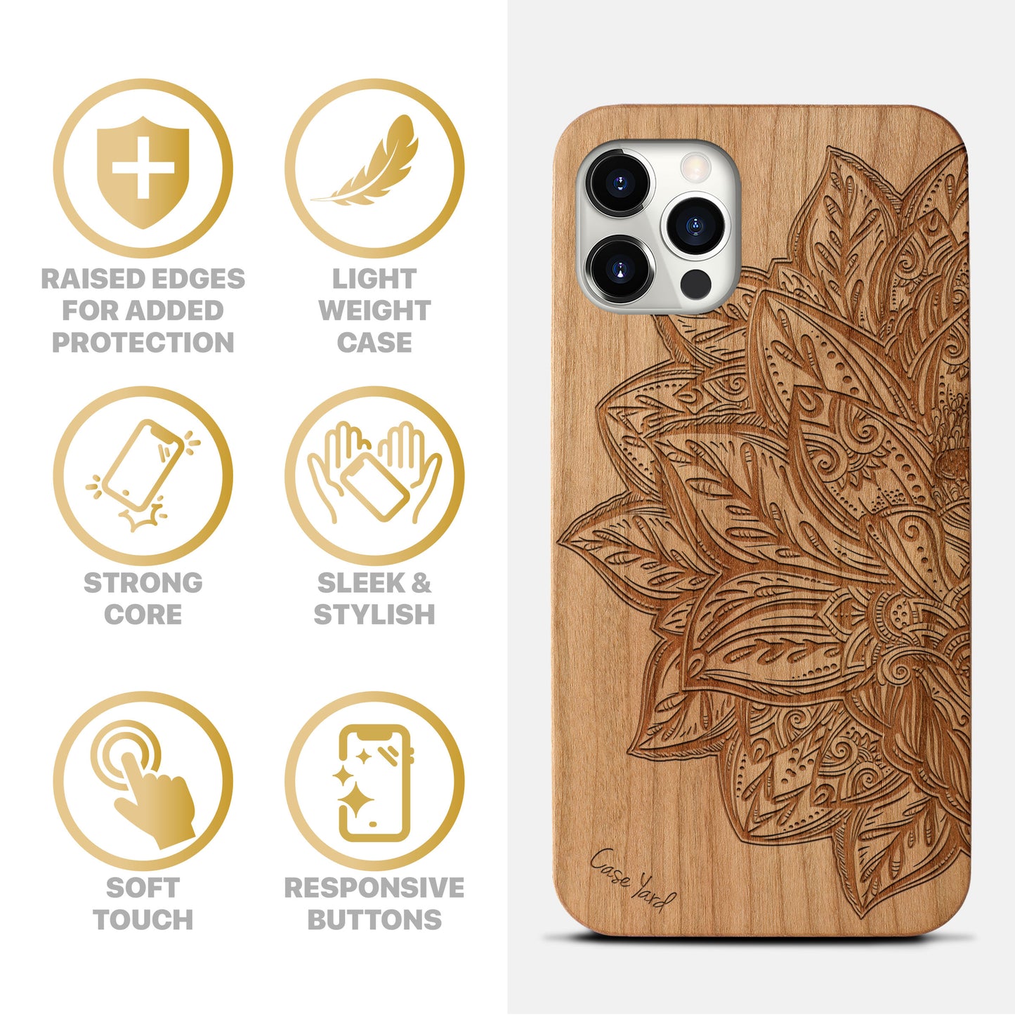 Wooden Cell Phone Case Cover, Laser Engraved case for iPhone & Samsung phone Lotus Flower Design