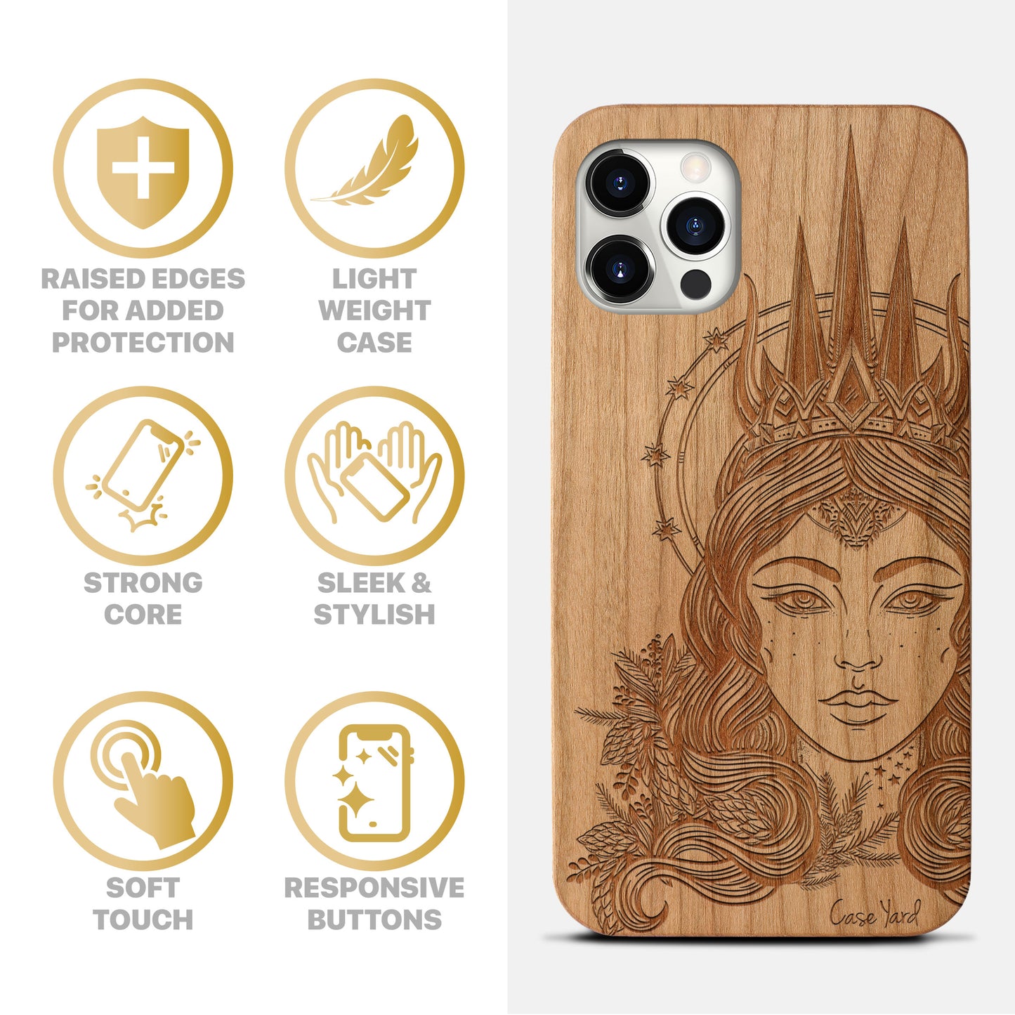 Wooden Cell Phone Case Cover, Laser Engraved case for iPhone & Samsung phone Northern Queen Design