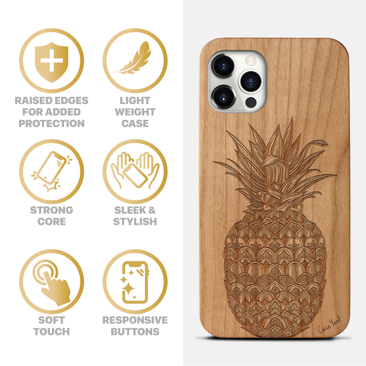 Wooden Cell Phone Case Cover, Laser Engraved case for iPhone & Samsung phone Ornamental Pineapple Design