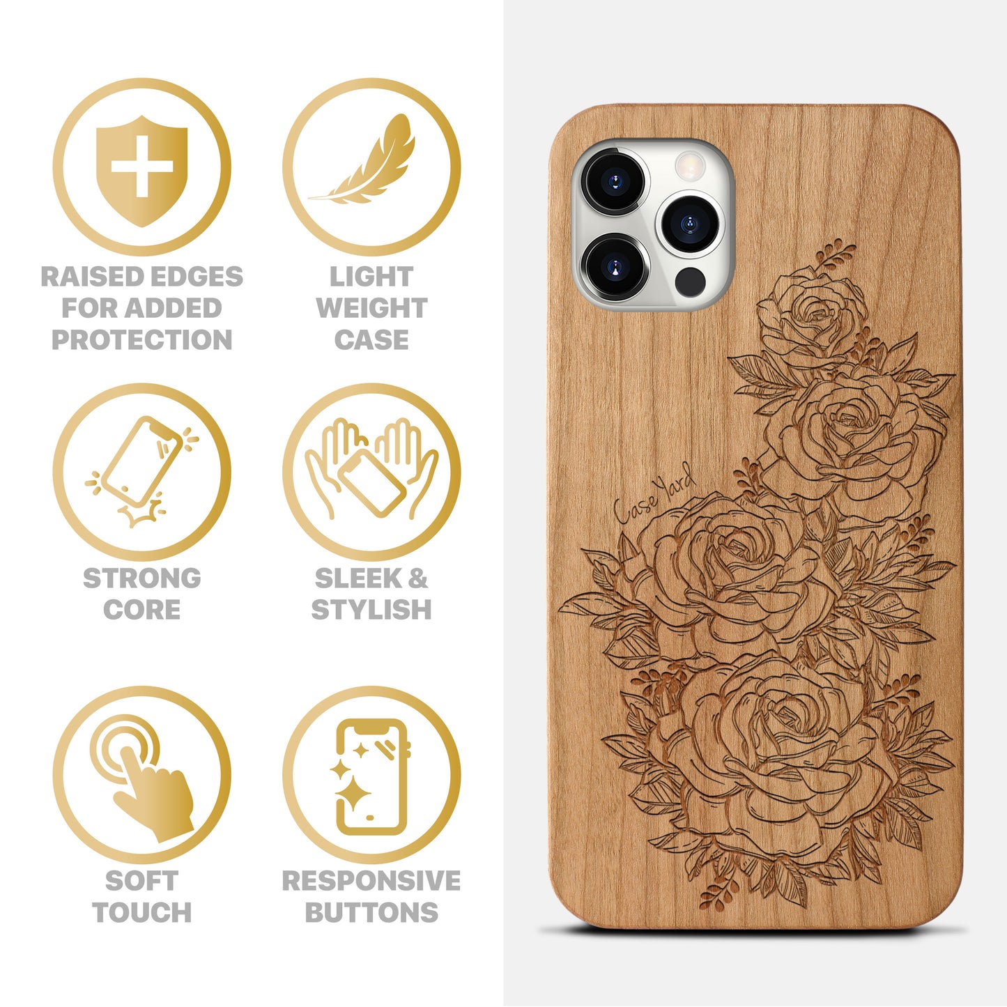 Victorian Roses Wooden Laser Engraved Phone Case for iPhone
