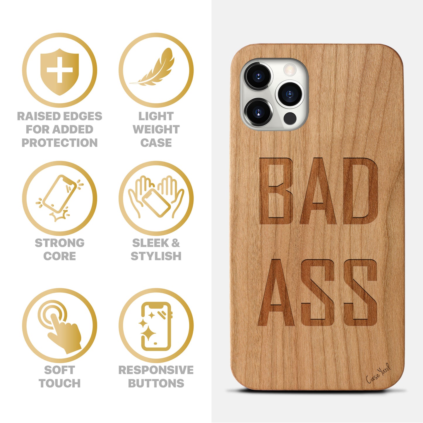 Wooden Cell Phone Case Cover, Laser Engraved case for iPhone & Samsung phone Bad Ass Design