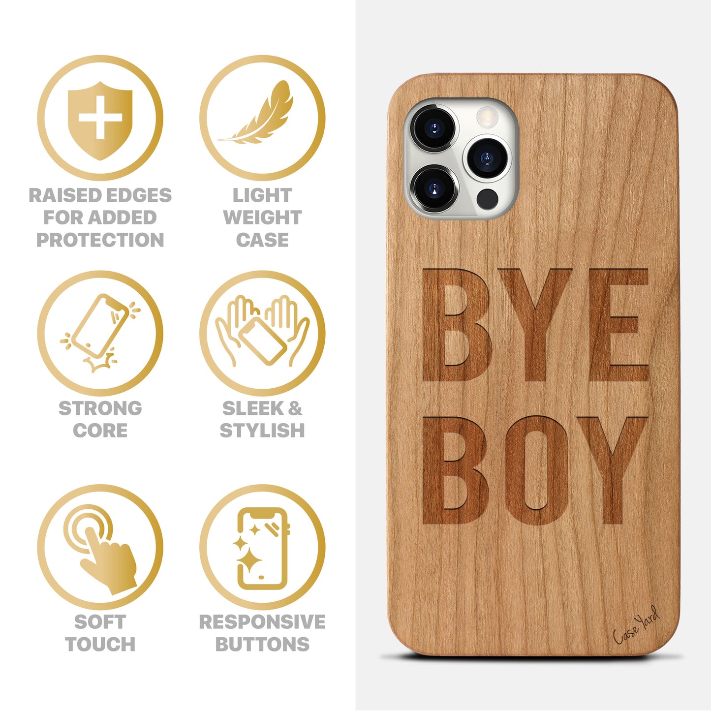 Wooden Cell Phone Case Cover, Laser Engraved case for iPhone & Samsung phone Bye Boy Design