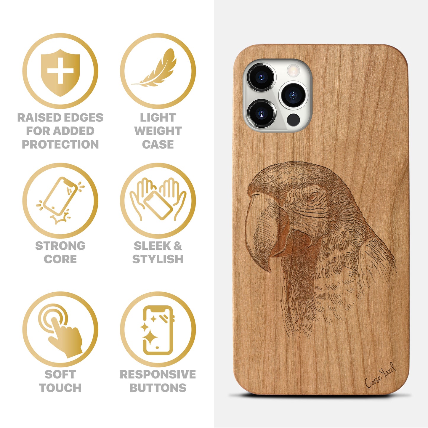 Wooden Cell Phone Case Cover, Laser Engraved case for iPhone & Samsung phone Macaw Design