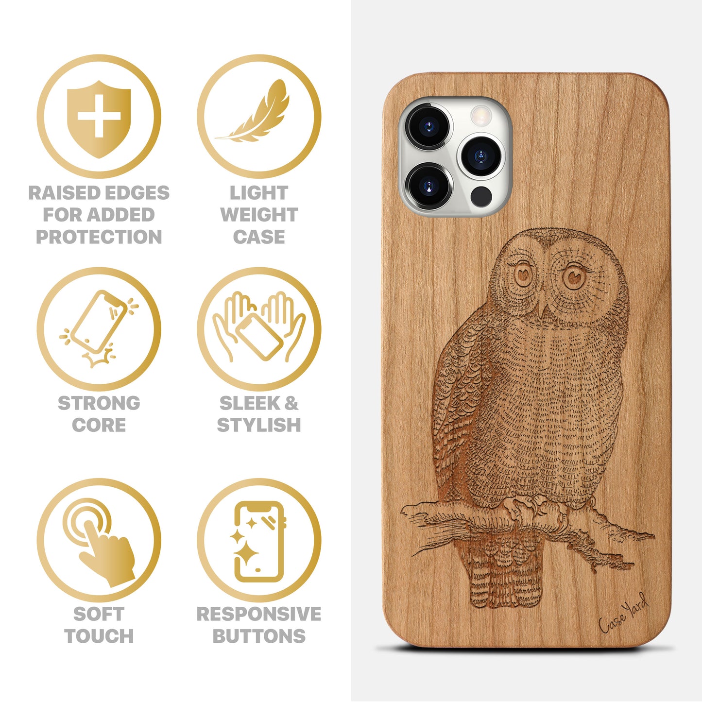 Owl Sketch Wooden Laser Engraved Phone Case for iPhone