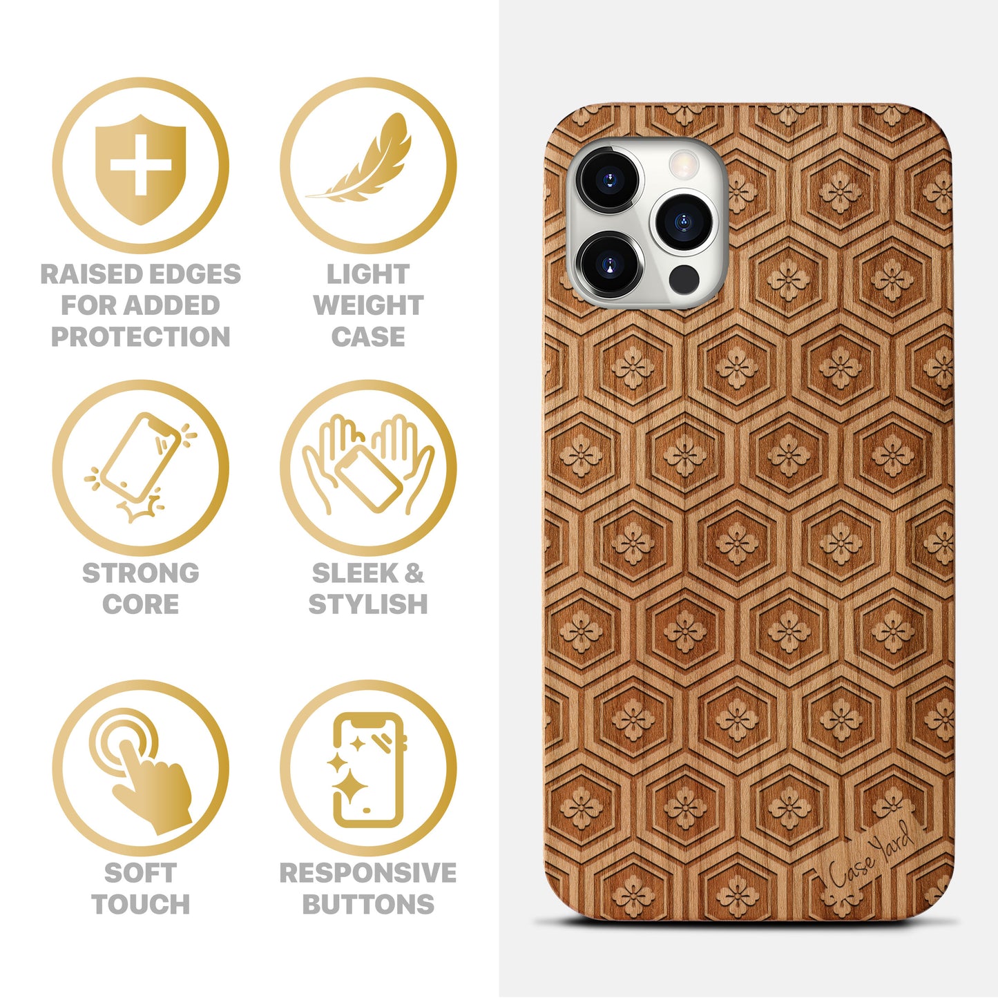 Wooden Cell Phone Case Cover, Laser Engraved case for iPhone & Samsung phone Japanese Pattern Design