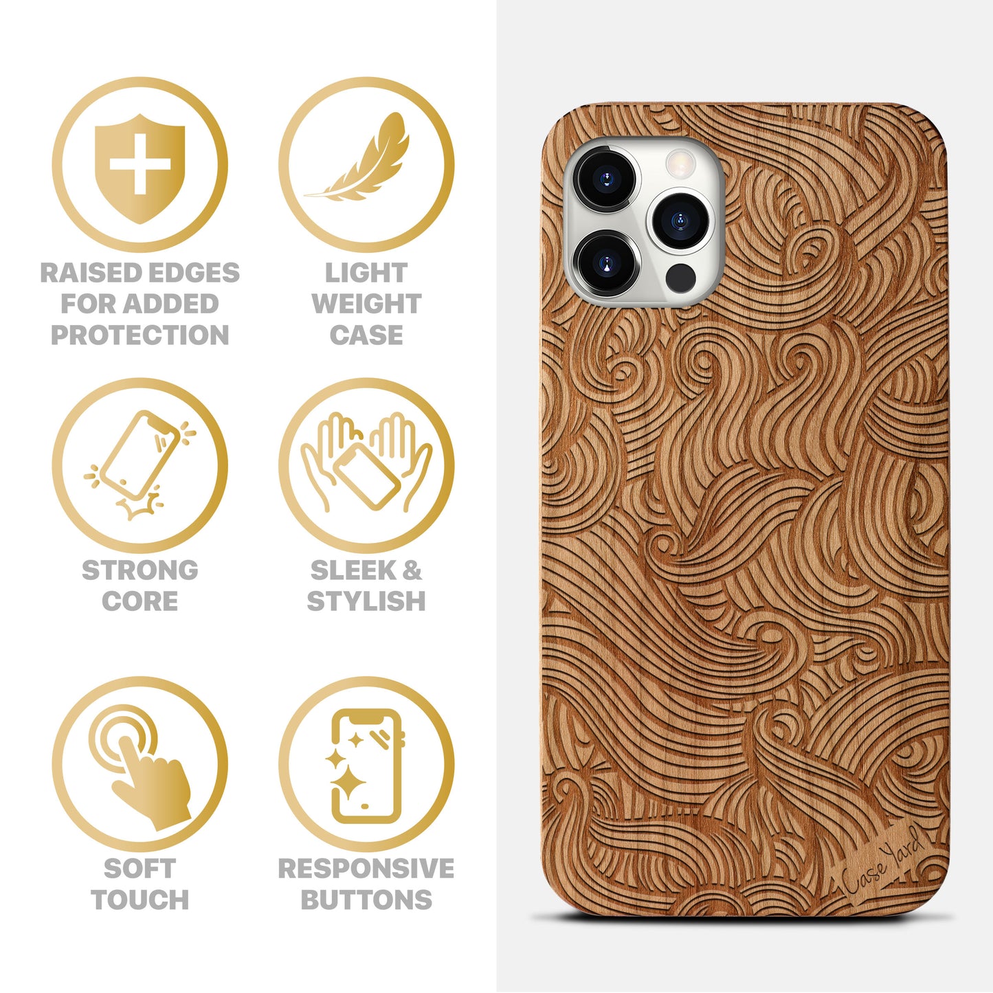 Wooden Cell Phone Case Cover, Laser Engraved case for iPhone & Samsung phone Wave Pattern Design