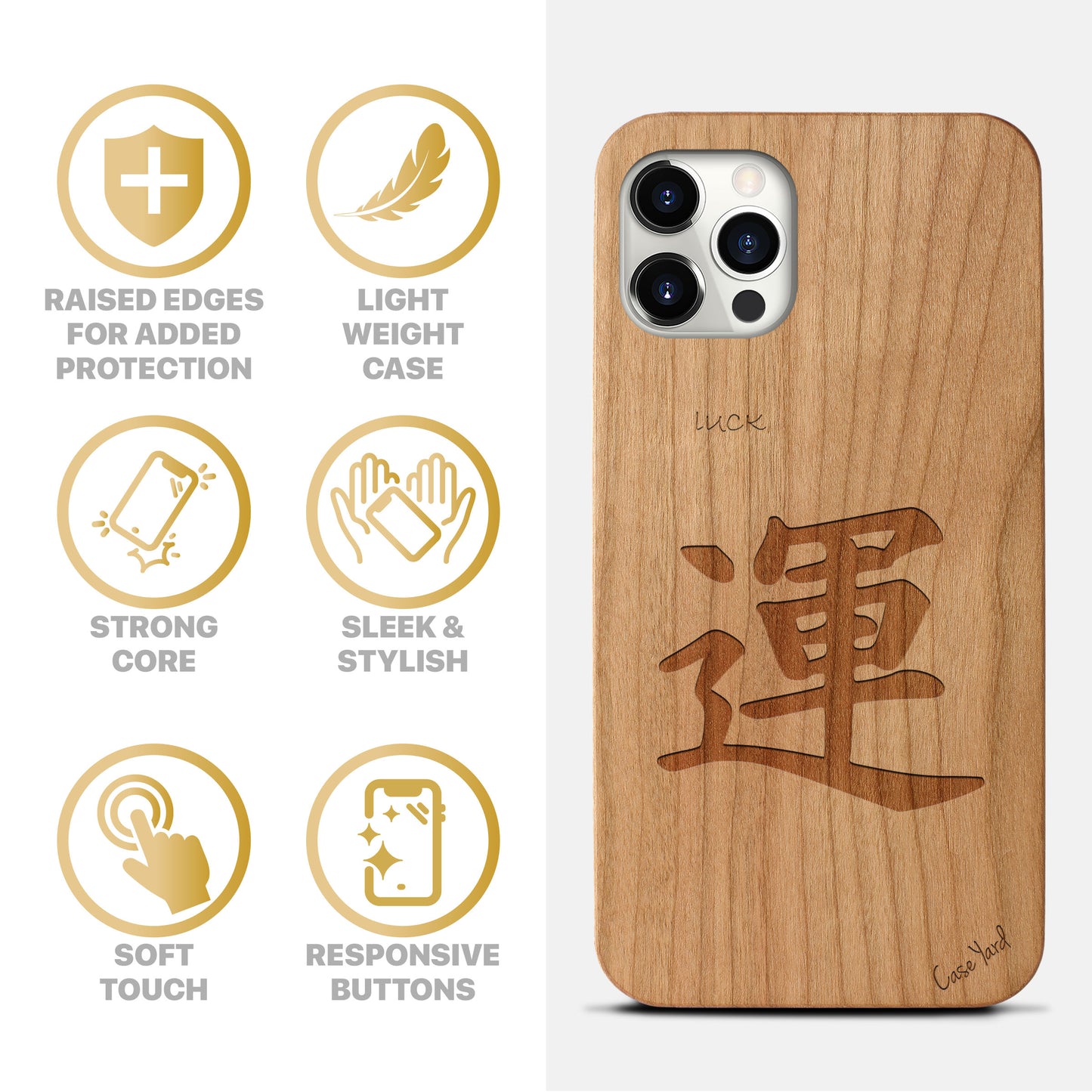 Japanese Luck Wooden Laser Engraved Phone Case for iPhone