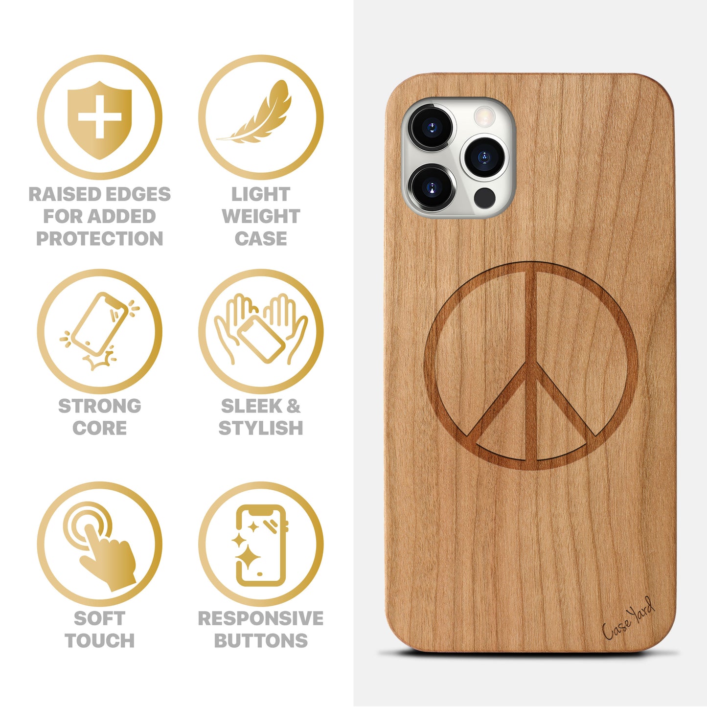 Wooden Cell Phone Case Cover, Laser Engraved case for iPhone & Samsung phone Peace Design