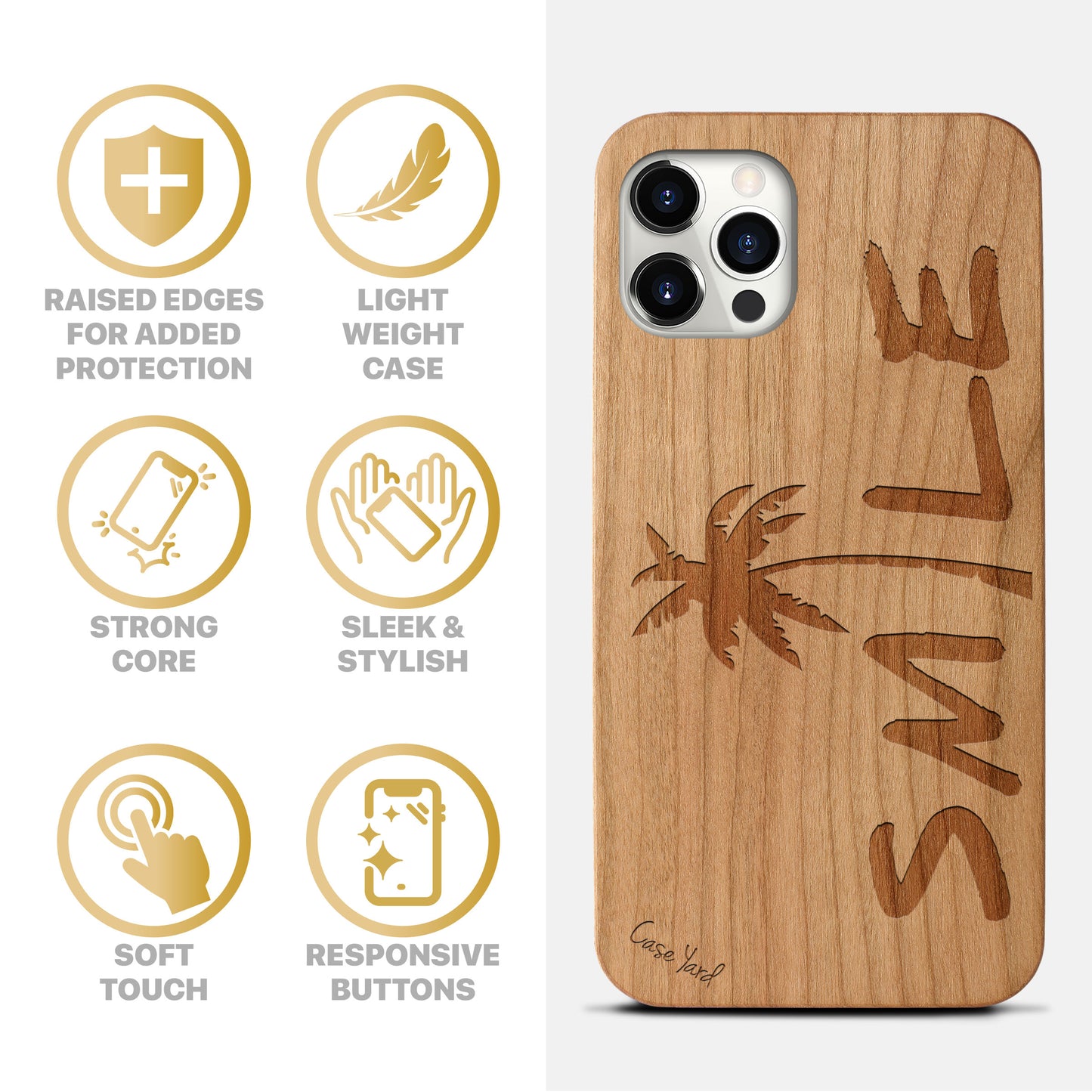 Wooden Cell Phone Case Cover, Laser Engraved case for iPhone & Samsung phone Smile Palm Design