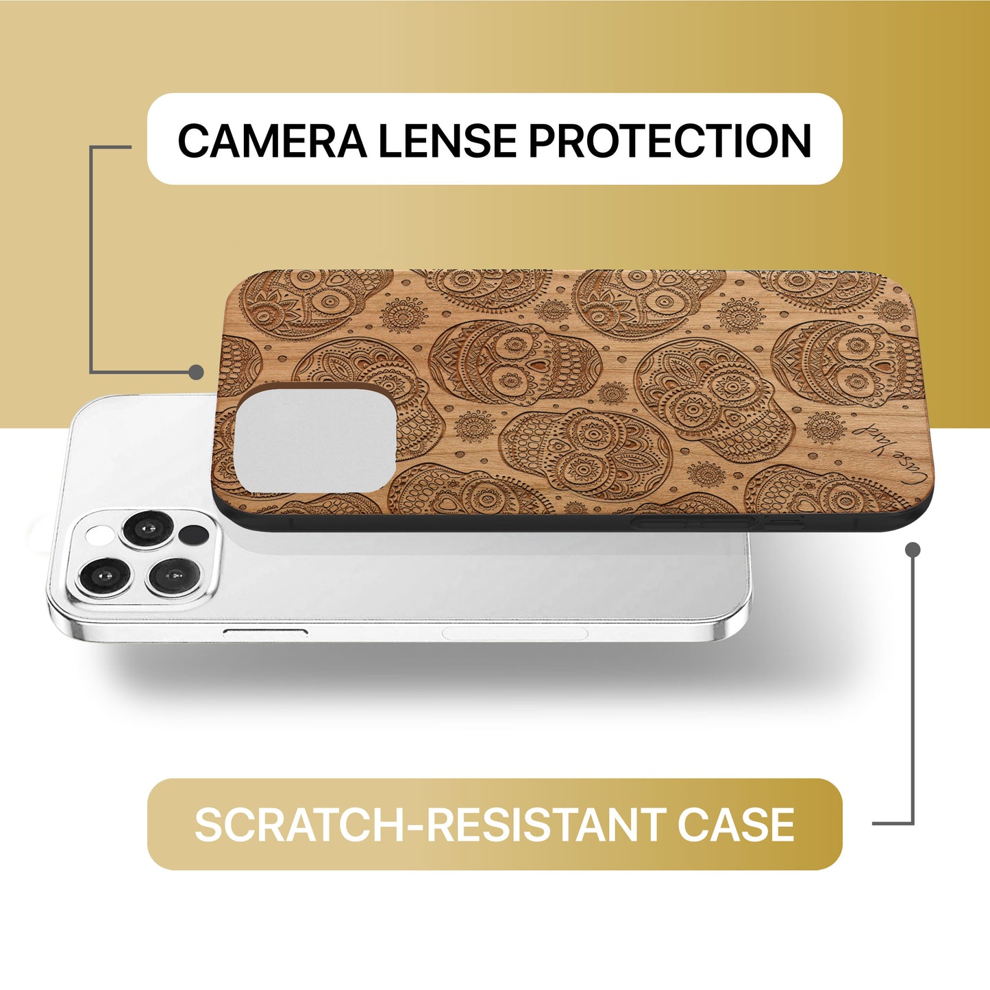 Skull Pattern Wooden Laser Engraved Phone Case for iPhone