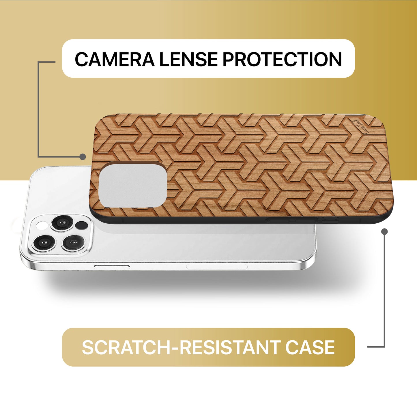 T Pattern Wooden Laser Engraved Phone Case for iPhone