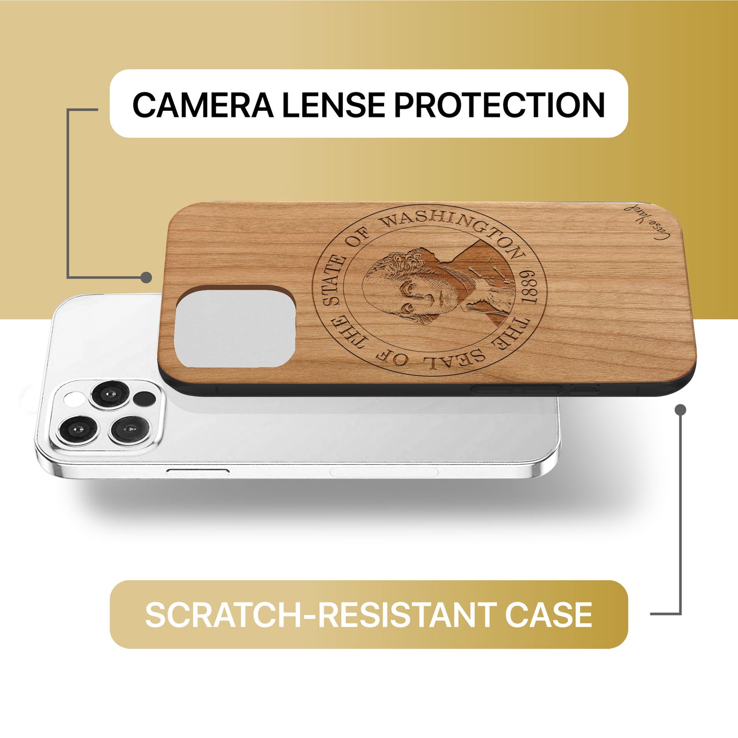 Wooden Cell Phone Case Cover, Laser Engraved case for iPhone & Samsung phone Washington Seal Design