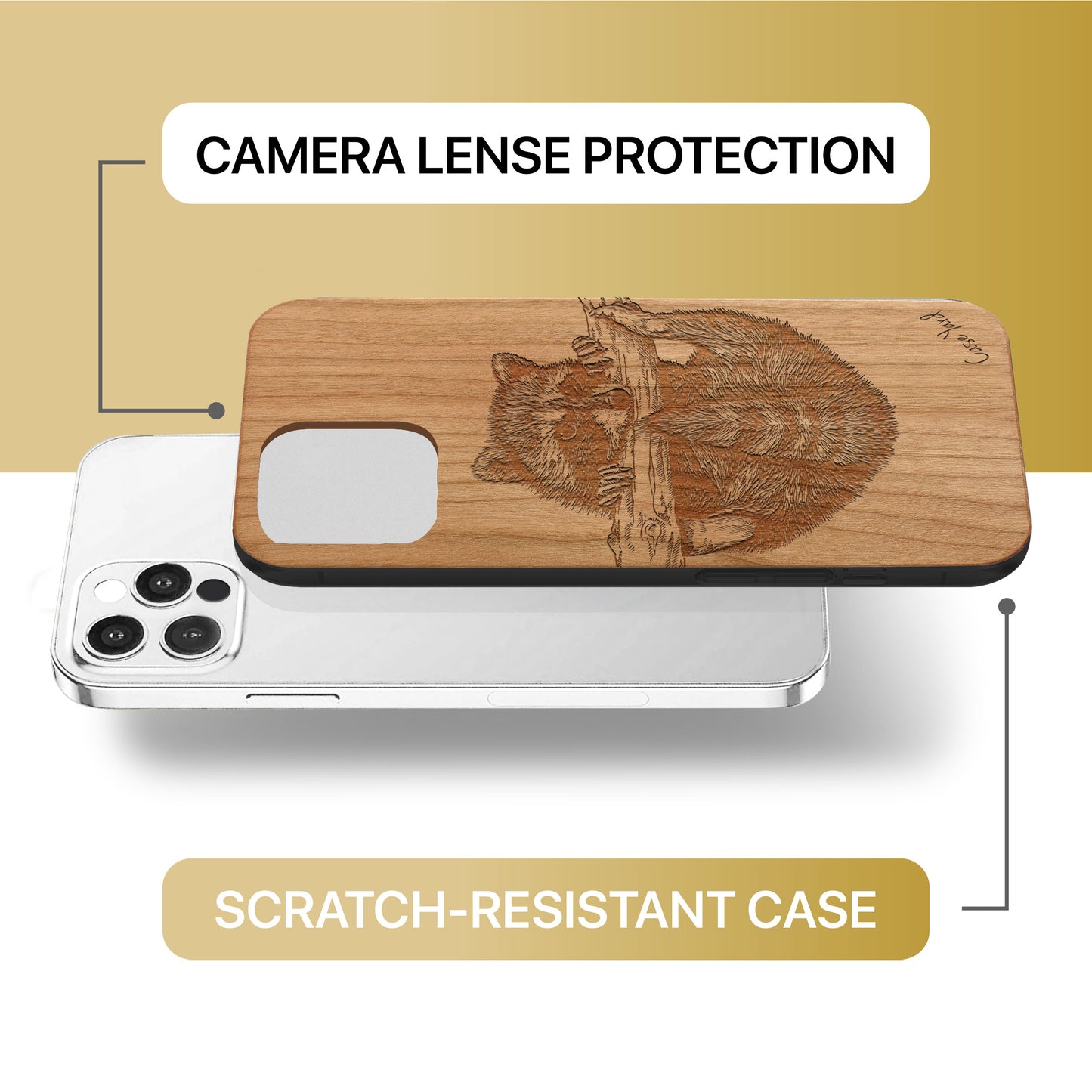 Raccoon Wooden Laser Engraved Phone Case for iPhone