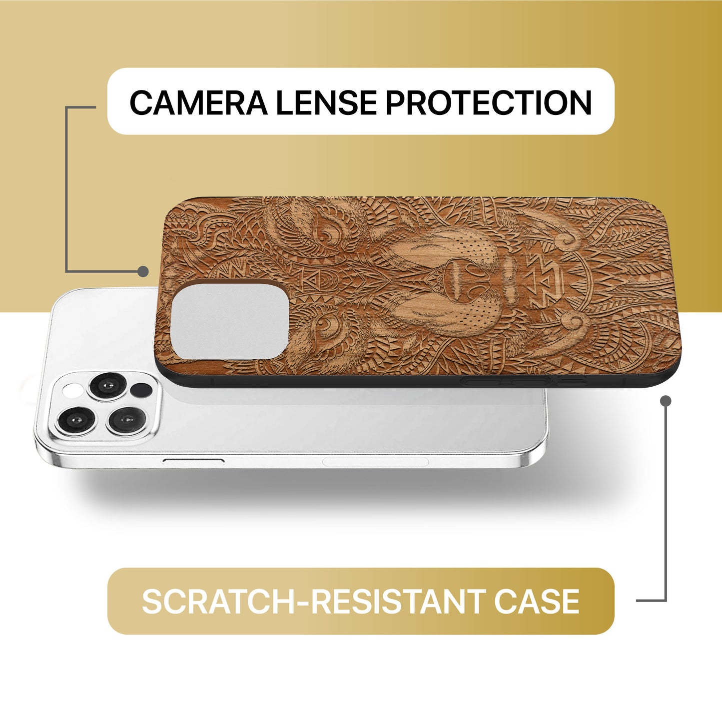 Wolf Face Full Wooden Laser Engraved Phone Case for iPhone