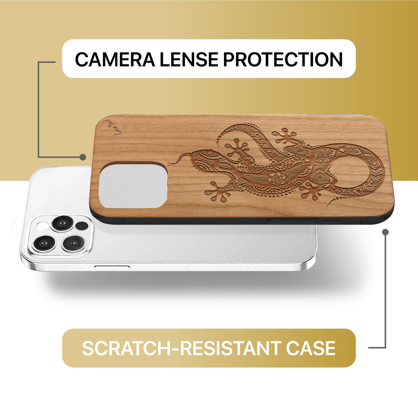 Tribal Lizard Wooden Laser Engraved Phone Case for iPhone