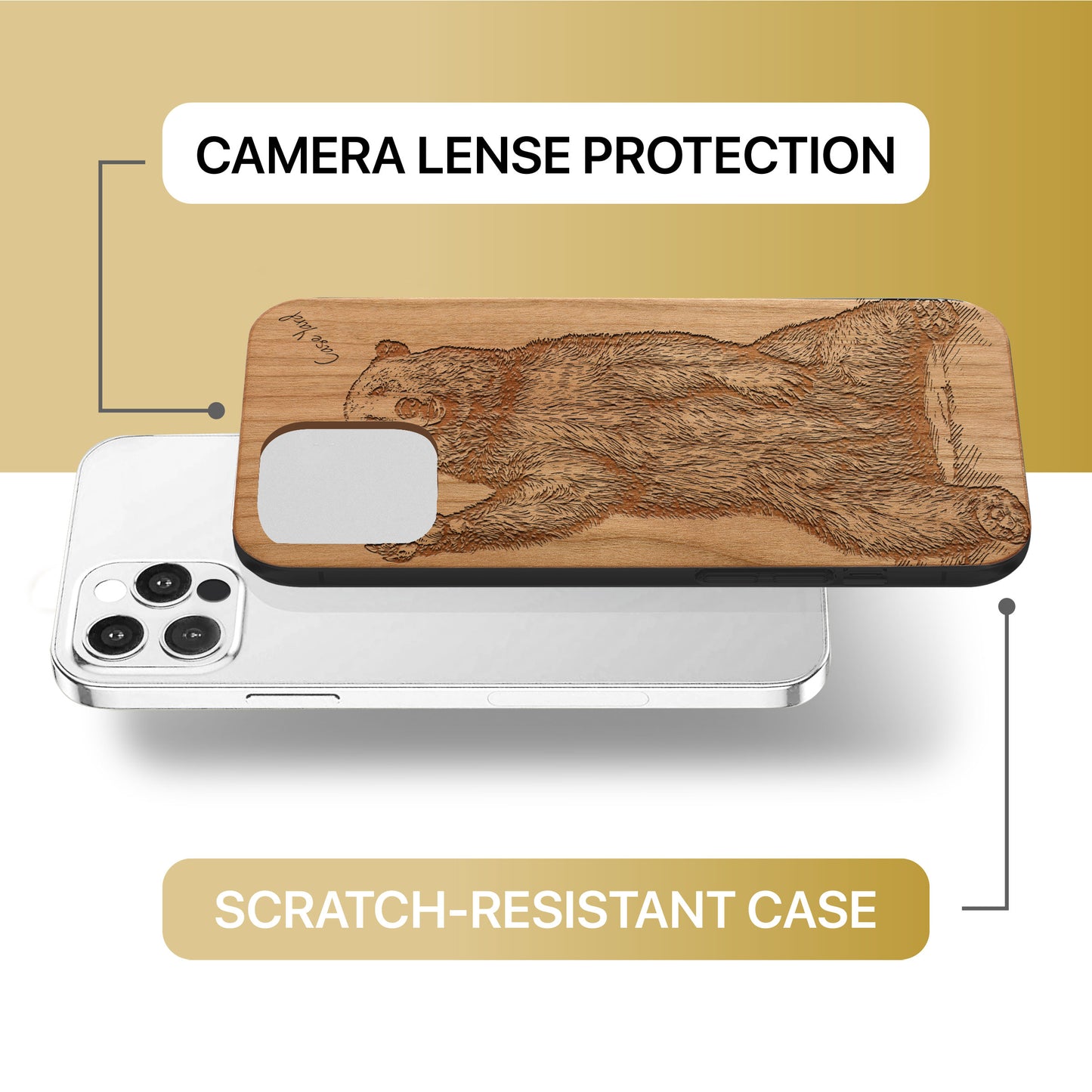 Grizzly Bear Wooden Laser Engraved Phone Case for iPhone