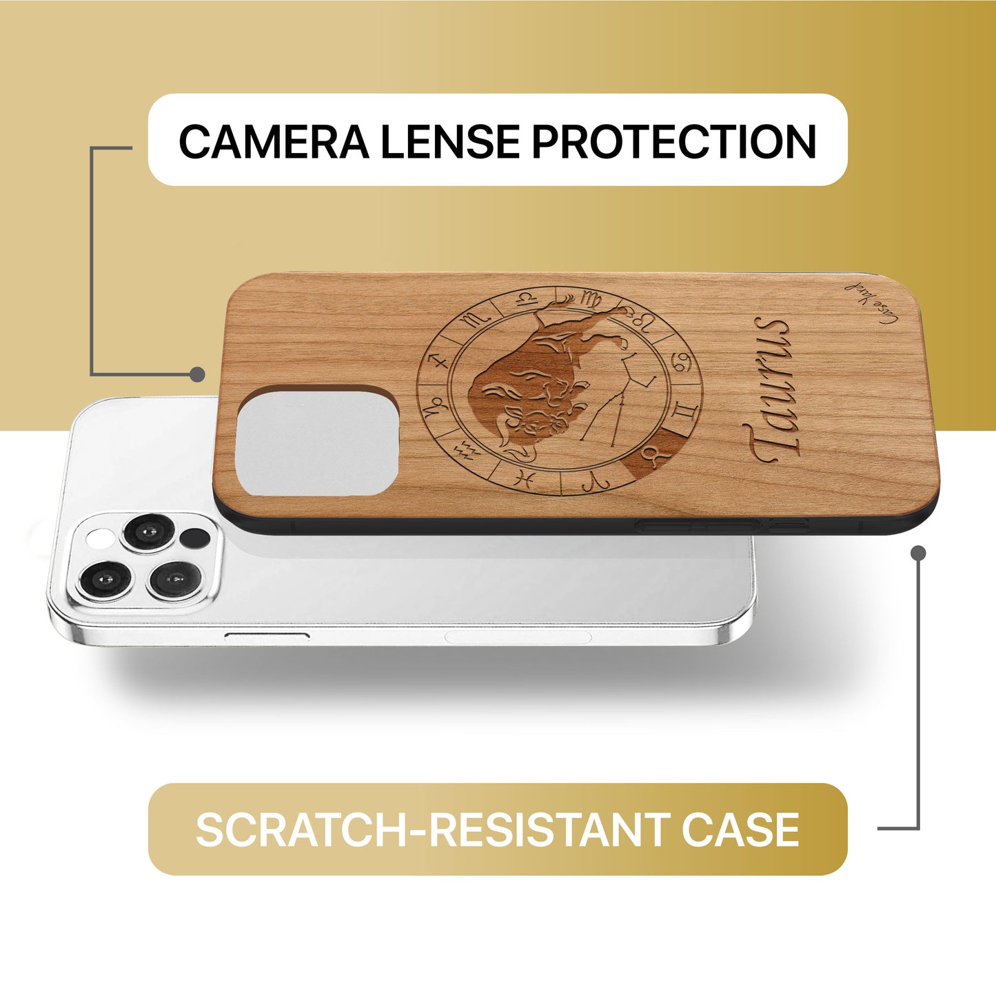 Taurus Sign Wooden Laser Engraved Phone Case for iPhone