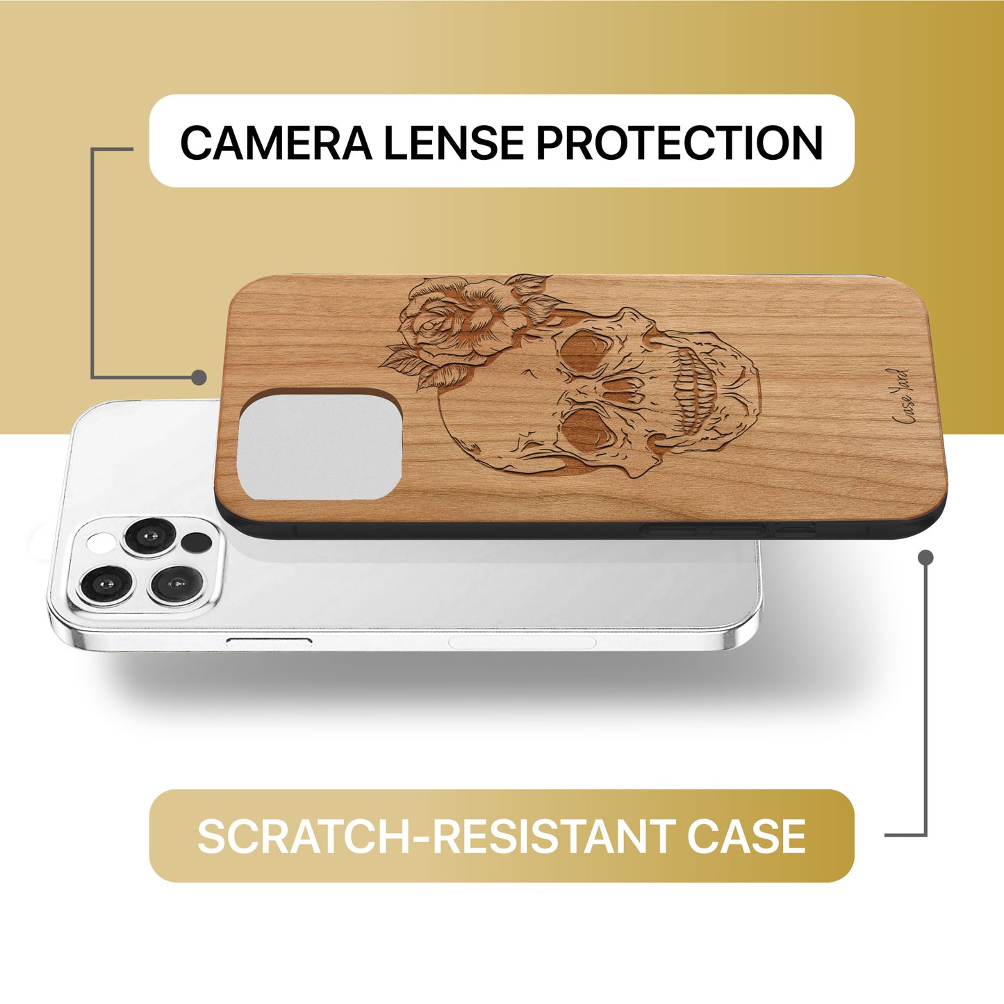 Wooden Cell Phone Case Cover, Laser Engraved case for iPhone & Samsung phone Skull Flower Design