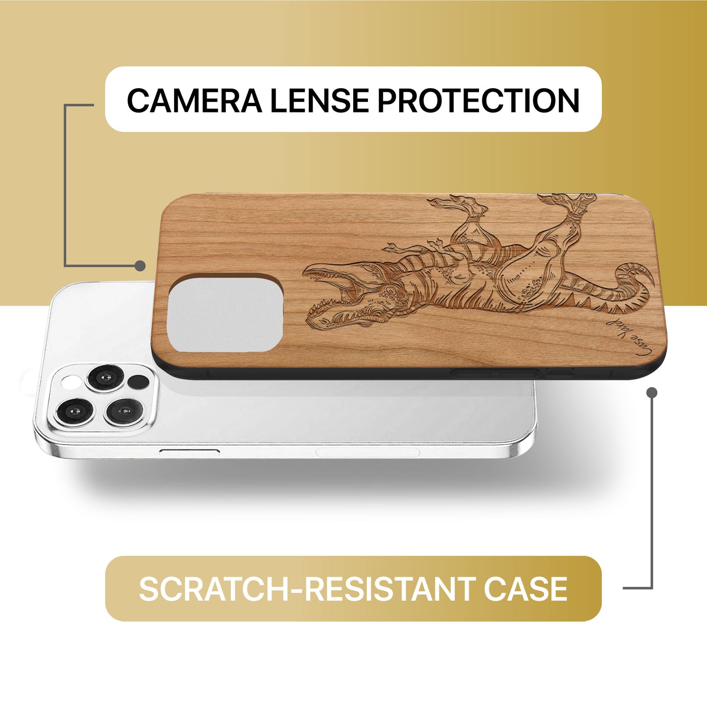 T-Rex Wooden Laser Engraved Phone Case for iPhone