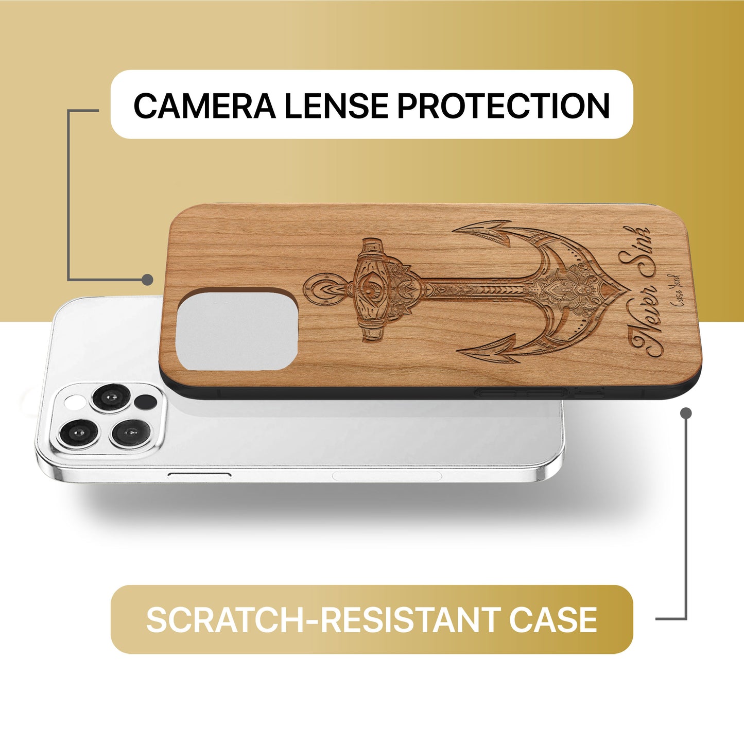 Never Sink Wooden Laser Engraved Phone Case for iPhone