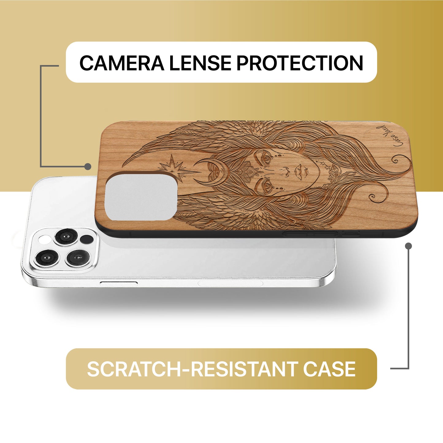 Wooden Cell Phone Case Cover, Laser Engraved case for iPhone & Samsung phone Beautiful Athena Design