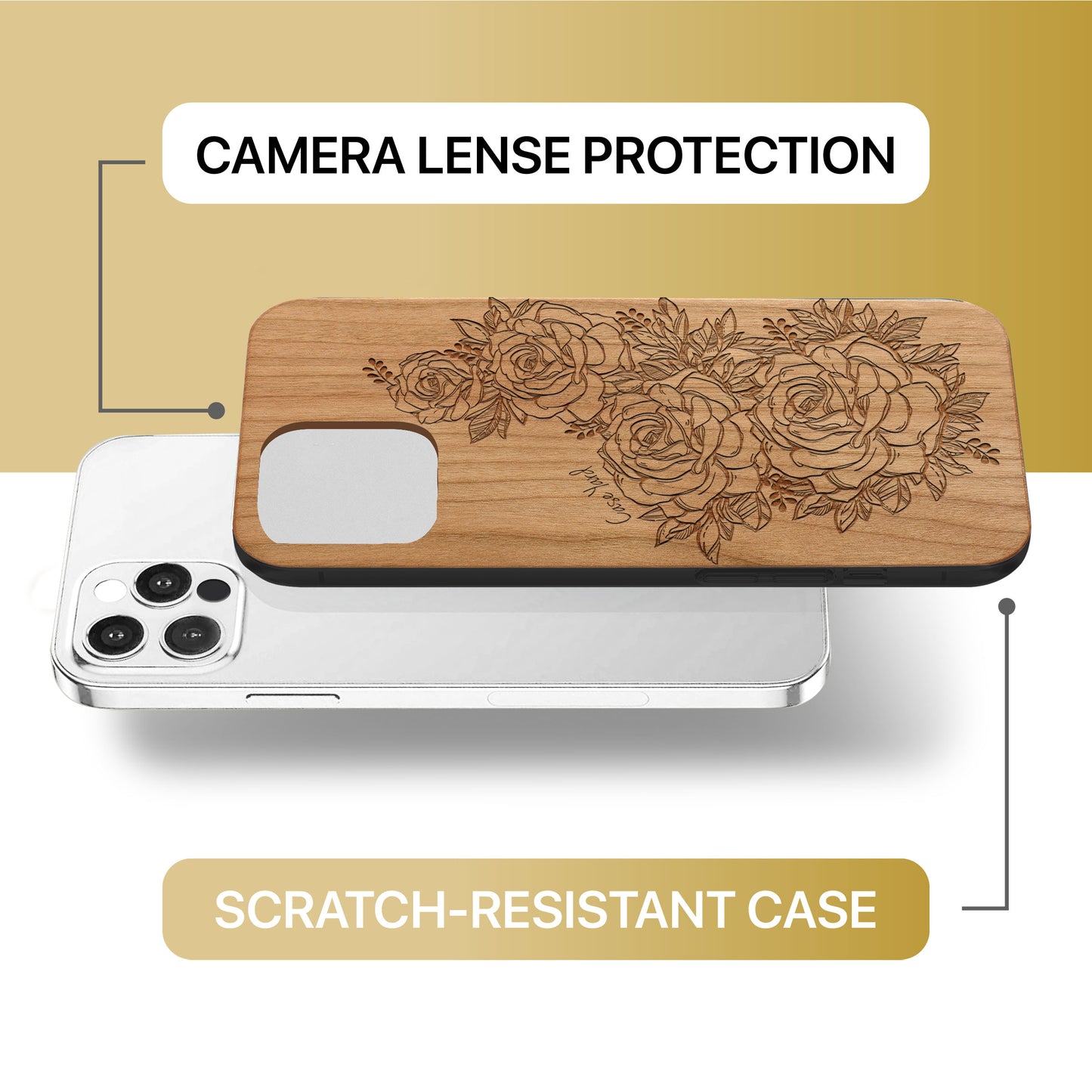 Victorian Roses Wooden Laser Engraved Phone Case for iPhone