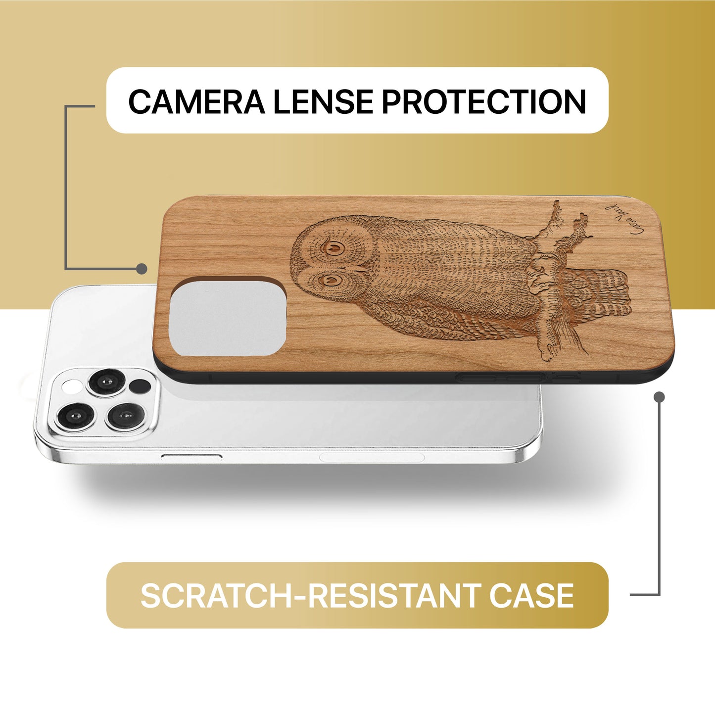 Owl Sketch Wooden Laser Engraved Phone Case for iPhone