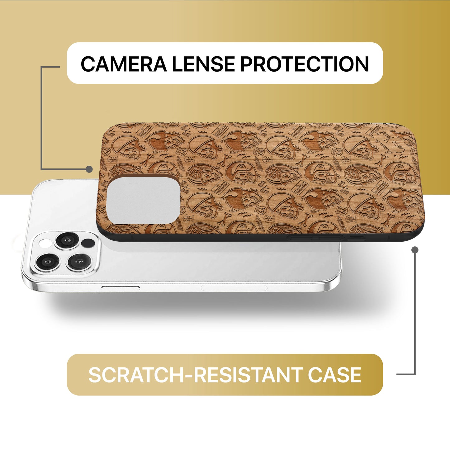 Wooden Cell Phone Case Cover, Laser Engraved case for iPhone & Samsung phone Motor Skull Design