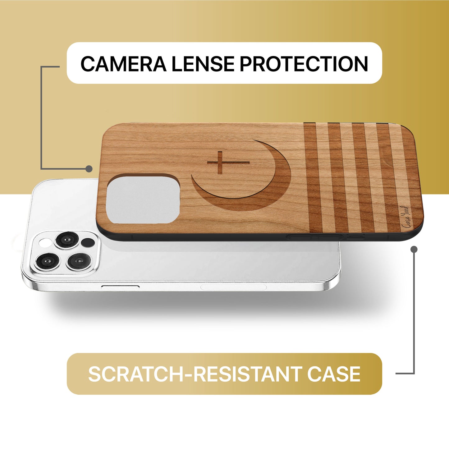 Crescent Moon Wooden Laser Engraved Phone Case for iPhone & Samsung Phones