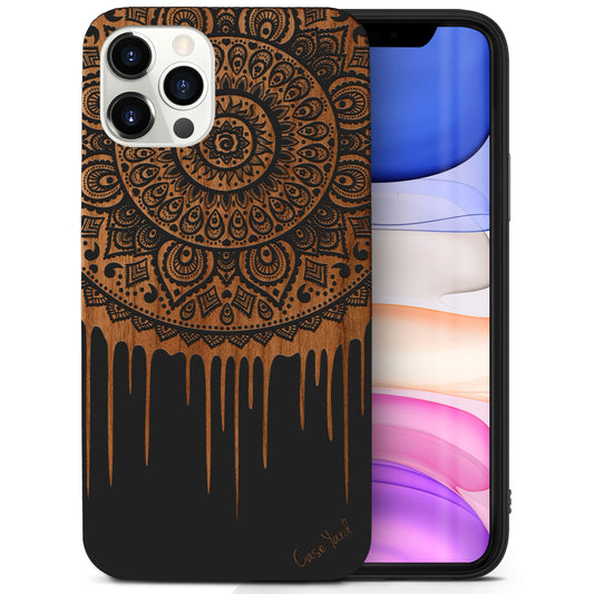 Dripping Mandala Wood Wooden Laser Engraved Phone Case for iPhone