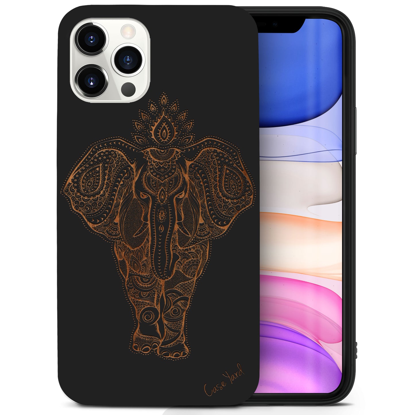 Wooden Cell Phone Case Cover, Laser Engraved case for iPhone & Samsung phone Indian Elephant Design