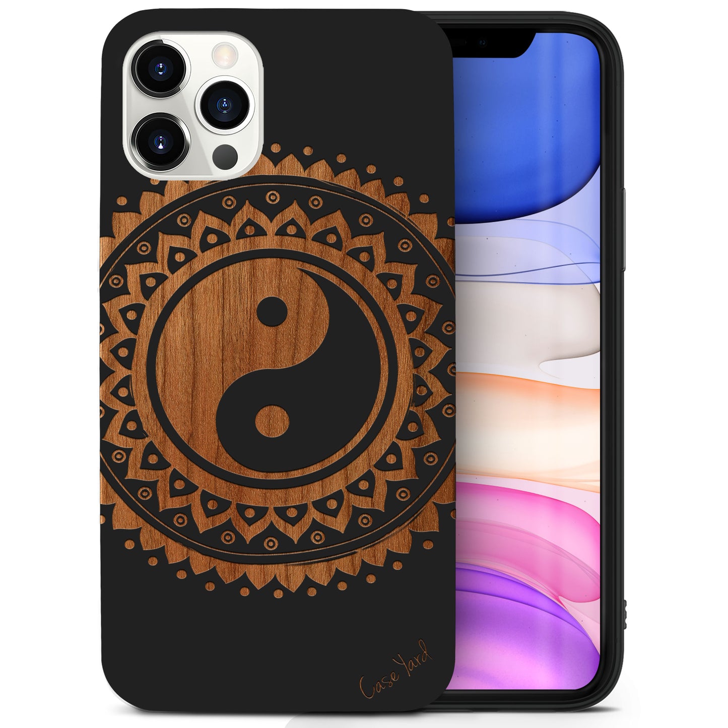 Wooden Cell Phone Case Cover, Laser Engraved case for iPhone & Samsung phone YingYang Mandala Design