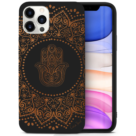 Wooden Cell Phone Case Cover, Laser Engraved case for iPhone & Samsung phone Hamsa Hand Mandala Design