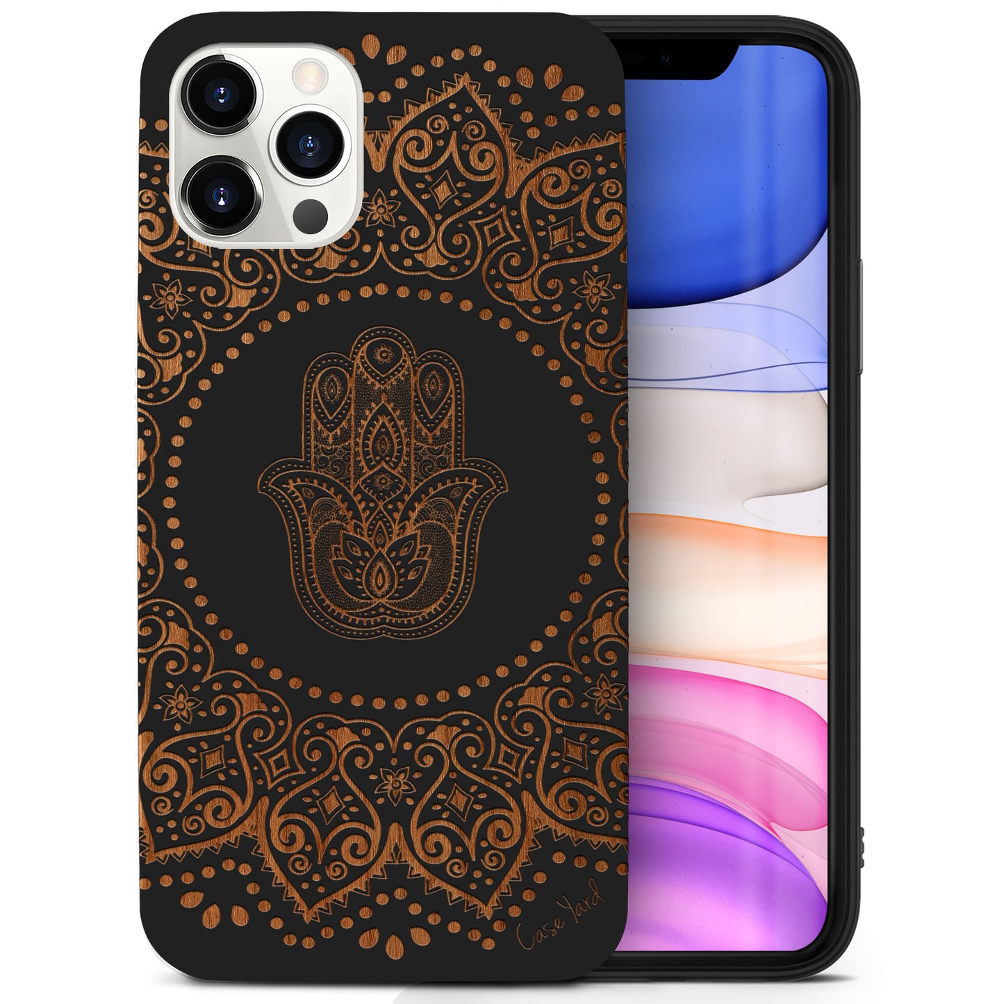 Hamsa Hand Mandala Wooden Laser Engraved Phone Case for iPhone