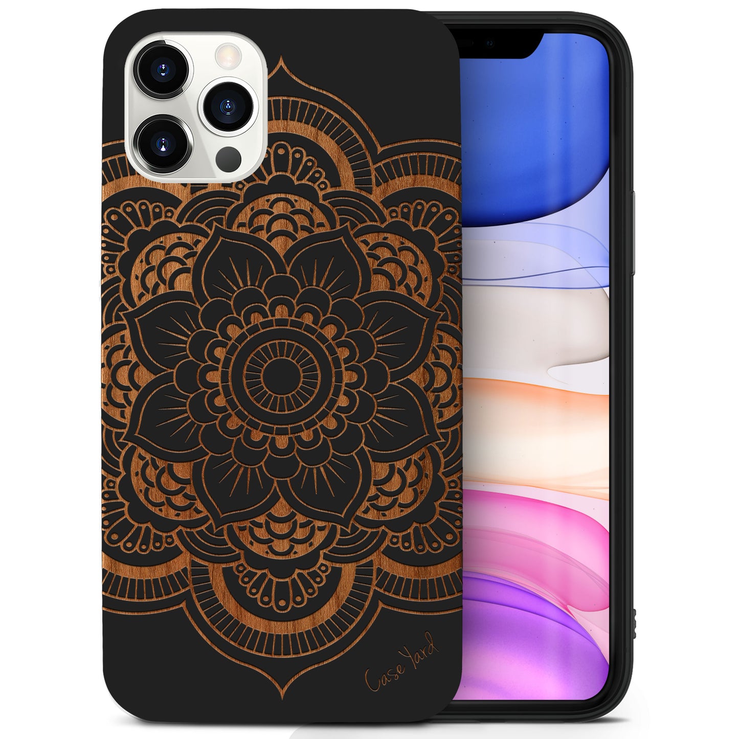 Wooden Cell Phone Case Cover, Laser Engraved case for iPhone & Samsung phone Flower Mandala Wood Design