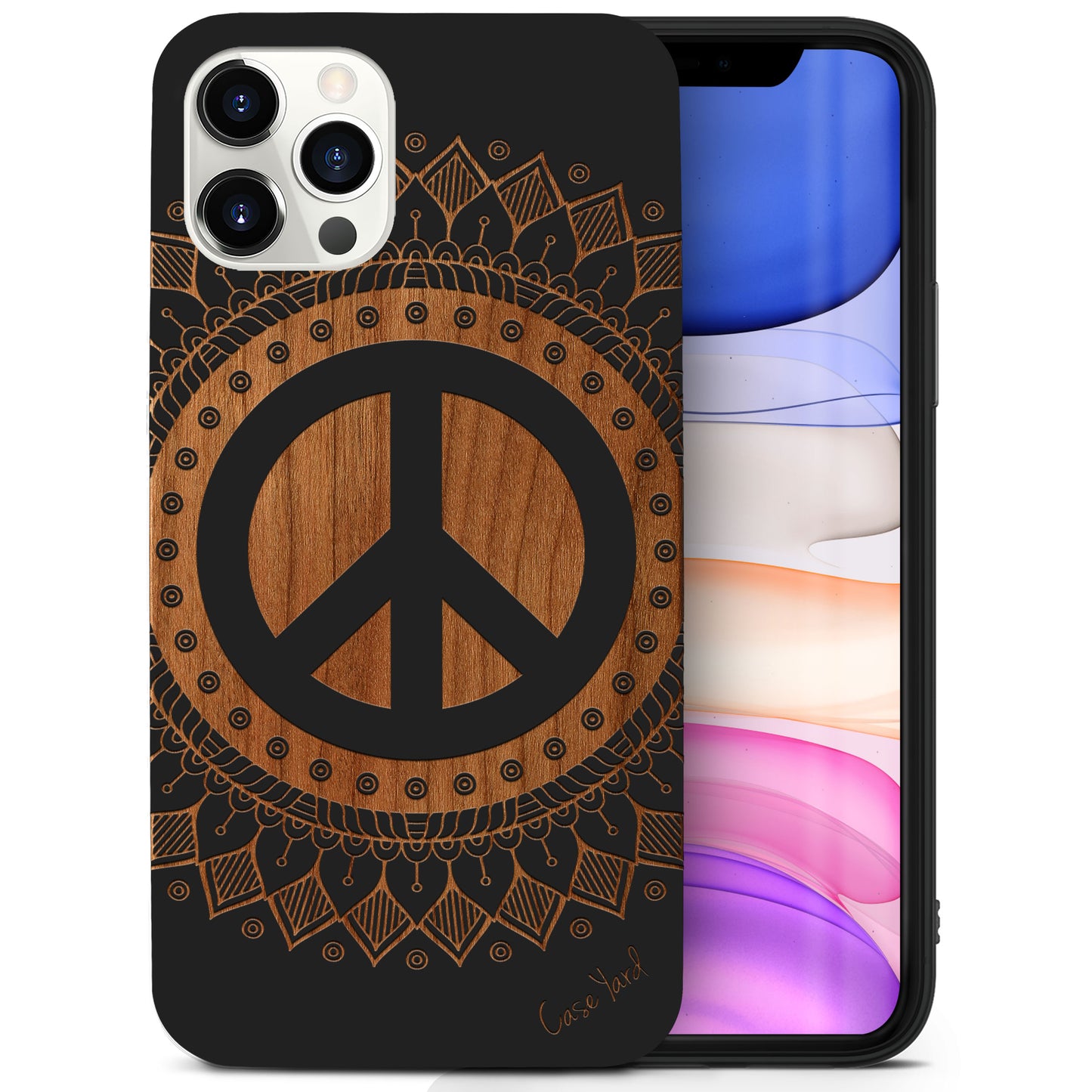 Peace Mandala Wood Wooden Laser Engraved Phone Case for iPhone