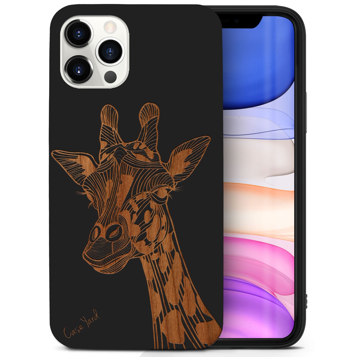 Wooden Cell Phone Case Cover, Laser Engraved case for iPhone & Samsung phone Giraffe Wood Design