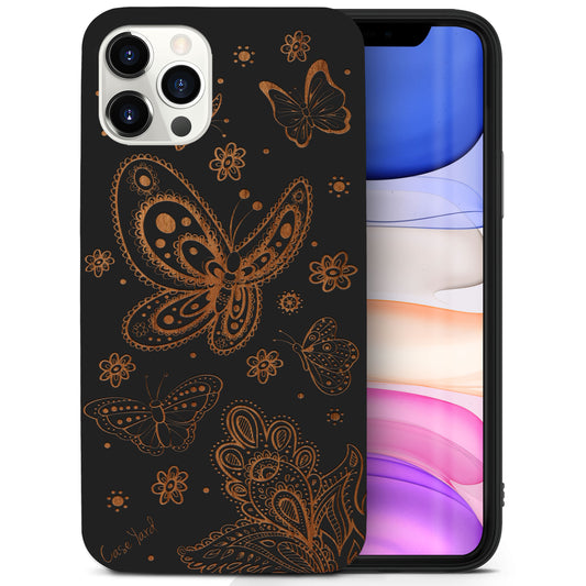 Wooden Cell Phone Case Cover, Laser Engraved case for iPhone & Samsung phone Butterflies Design