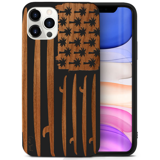 Wooden Cell Phone Case Cover, Laser Engraved case for iPhone & Samsung phone Surfing Flag Design