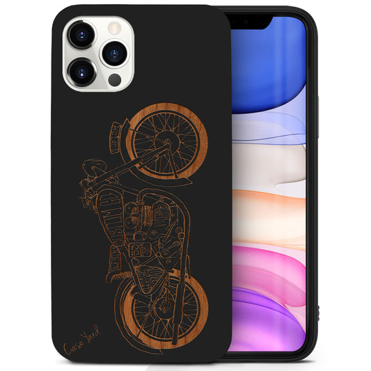 Vintage Motorcycle Wooden Laser Engraved Phone Case for iPhone