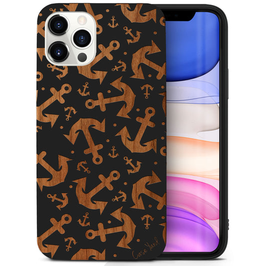 Anchor Pattern Wooden Laser Engraved Phone Case for iPhone & Samsung Phones