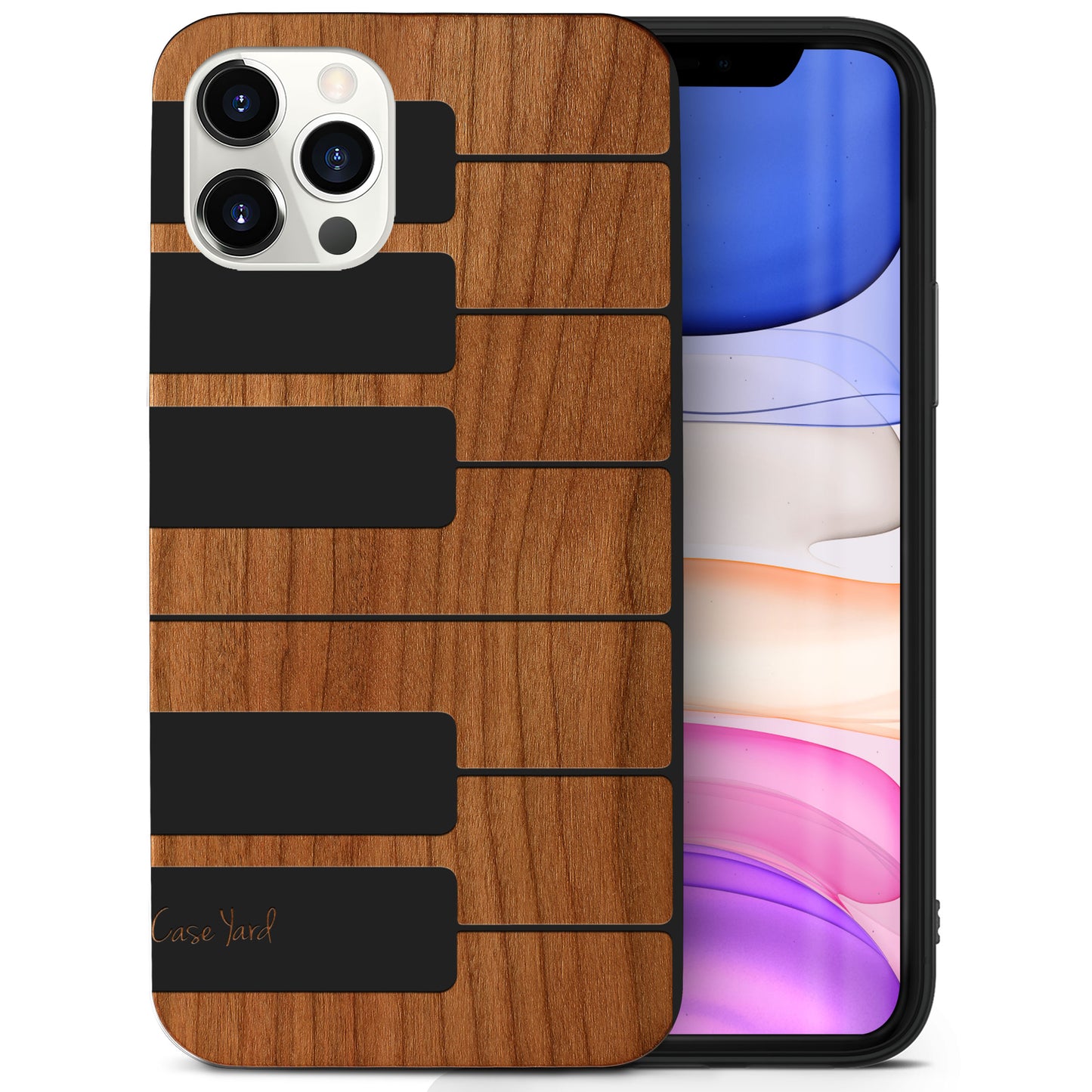 Wooden Cell Phone Case Cover, Laser Engraved case for iPhone & Samsung phone White Black Piano Design