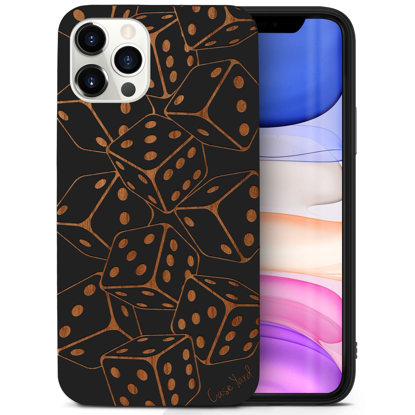Dices Falling Wooden Laser Engraved Phone Case for iPhone & Samsung Phones