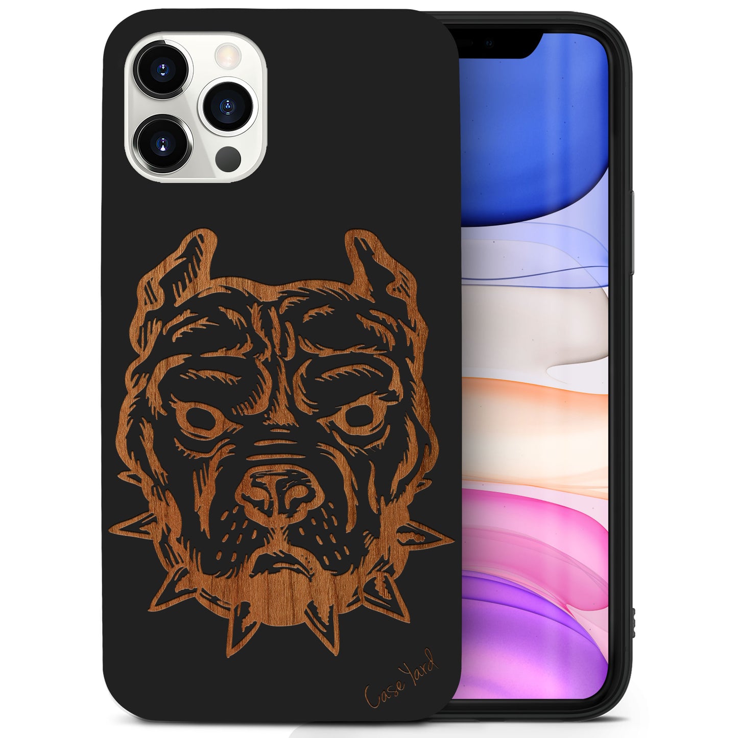 Wooden Cell Phone Case Cover, Laser Engraved case for iPhone & Samsung phone Pitbull Design