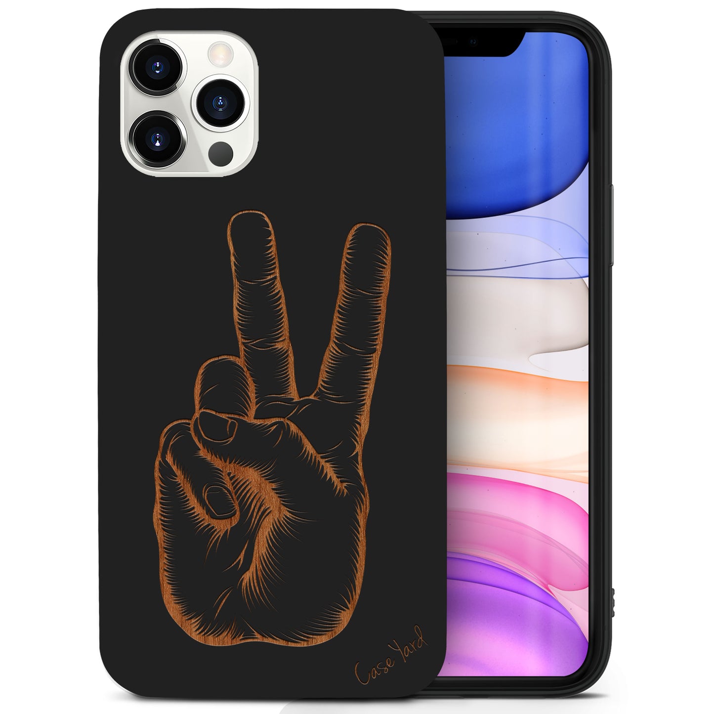 Wooden Cell Phone Case Cover, Laser Engraved case for iPhone & Samsung phone Peace Hand Sign Design